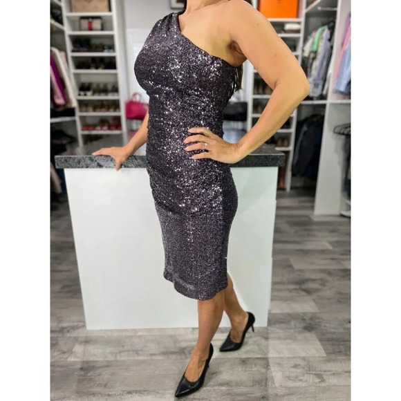 Julian Joyce by Mandalay Rare Purple Sequined One Shoulder Midi Dress $495 - Picture 6 of 12
